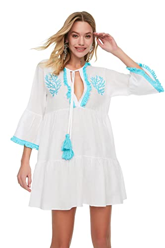 Trendyol Women's Perlen sukienka plażowa z woalu, biała, 44