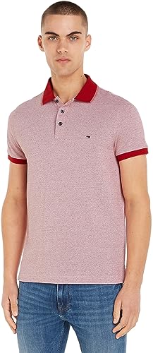 Tommy Hilfiger Męska koszulka polo z końcówką Slim S/S, biała/Arizona Red Mouline, L, Biały/Arizona Red Mulina, L