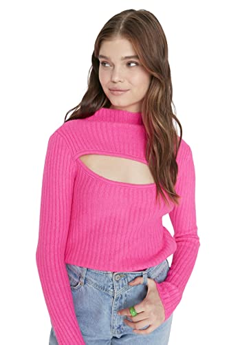 Trendyol Damska bluza z okrągłym dekoltem jednokolorowa dopasowana bluza, różowy, S