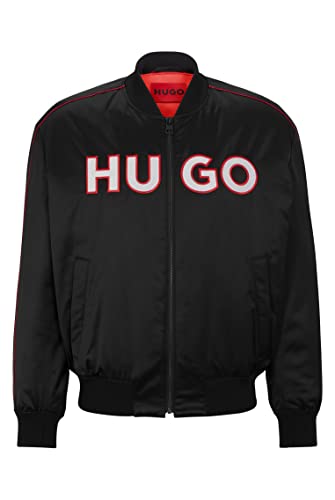 HUGO Męska kurtka bomberka Balix2311 Relaxed-Fit z satyny z wyszywanym logo, czarny (Black1), XXL