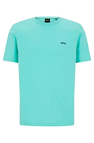 BOSS Męski t-shirt z bawełny organicznej z łukowatym logo, Open Green340., S