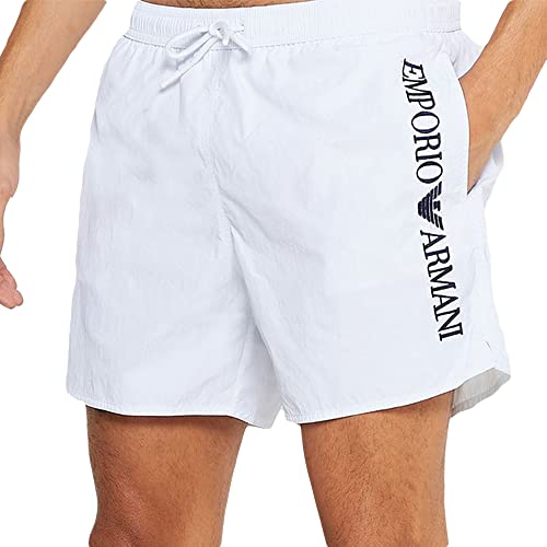 giorgio armani spa Bokserki męskie z logo Swim Trunks, białe, 52, biały