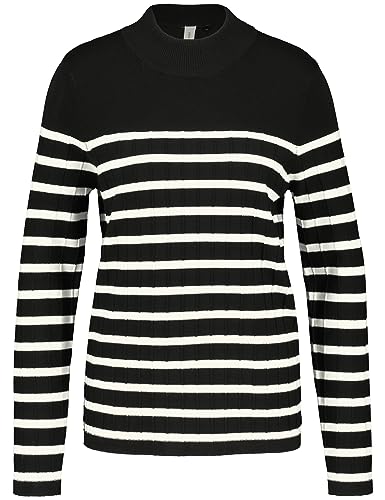 Gerry Weber Damski sweter z delikatnej dzianiny z długim rękawem sweter z długim rękawem okrągły dekolt sweter w paski, czarny/ecru/biały kółeczko, 38