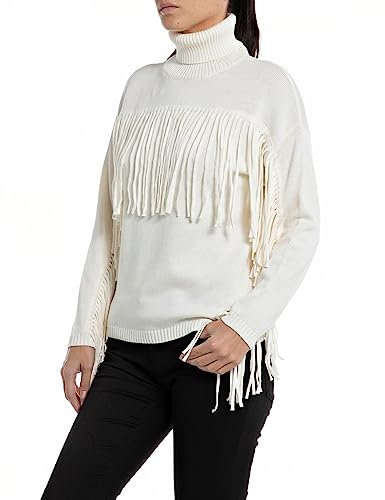 Replay Damski sweter z golfem z frędzlami, 562 Chalk, XS