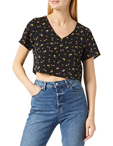 NOISY MAY Damska koszulka Nmclara S/S dekolt w serek S* T Shirt, Czarny/Aop: kwiatowy., XL