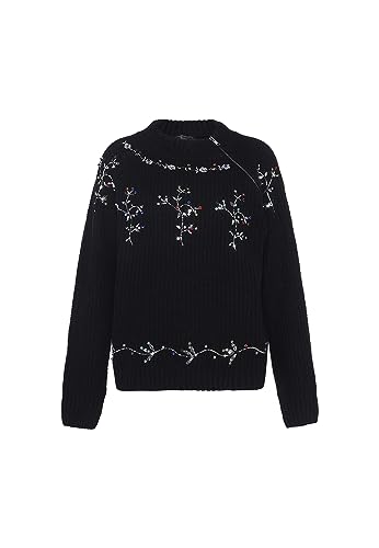 faina Damski sweter z golfem z nieregularnymi nitami i rombami, czarny, rozmiar XL/XXL, czarny, XL