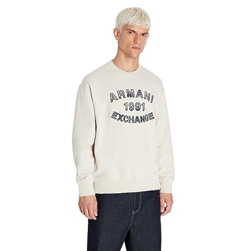 Armani Exchange Męska bluza bawełniana French Terry Embroidered Plaid Logo Sweter Bluza, szary (Moonstruck), XS