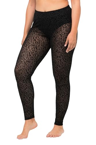 Ulla Popken Damskie legginsy z siateczki, nadruk Leo, duży rozmiar, czarny, 50/52/Duże rozmiary