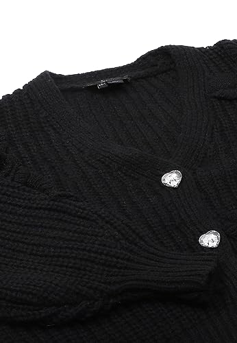 faina Damski sweter z dekoltem w serek w trójwymiarowy kwiatowy szydełkowany czarny rozmiar XS/S, czarny, XS