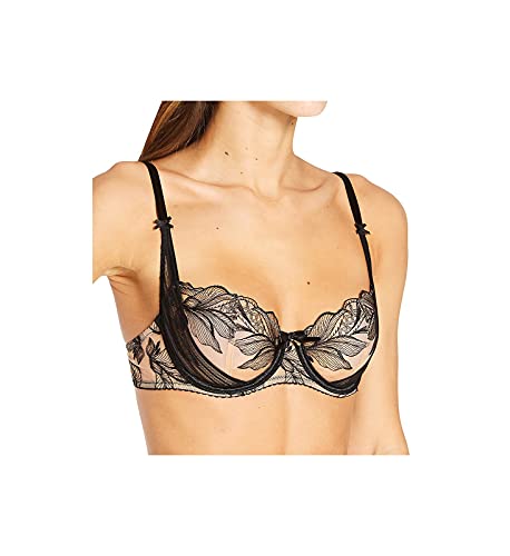 Aubade Demi Bra dla kobiet - Biustonosz Kwiat Tattoo, czarny i srebrny, 80C