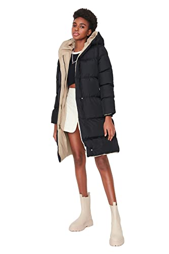 Trendyol Damska kurtka oversize z kapturem, tkana odzież wierzchnia, czarna, XL, Czarny, XL