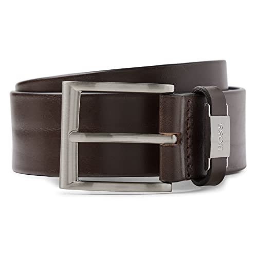 BOSS Męski pasek Connio z włoskiej skóry z metalowym logo, -202 Dark Brown, 115