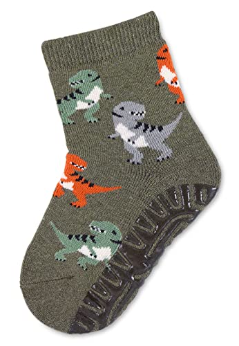 Sterntaler Skarpetki dla chłopców na płytki, Baby FLI Soft Dinos pończochy – antypoślizgowe skarpetki dla niemowląt – z motywem dinozaurów i pełnym pluszem – zielone, zielony nakrapiany, 24 EU