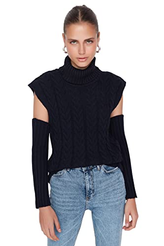TRENDYOL Damska bluza z dzianiny Fisherman Collar, granatowa, M, granatowy, M