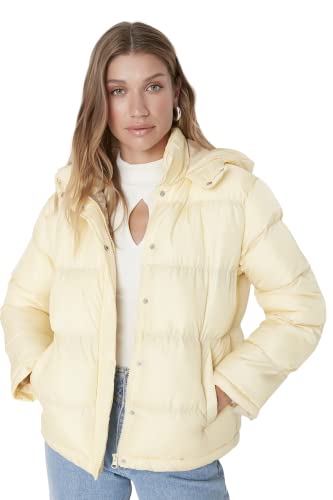 Trendyol Damska bluza z kapturem, gładka, oversize, kurtka zimowa, żółty, L, ŻÓŁTY