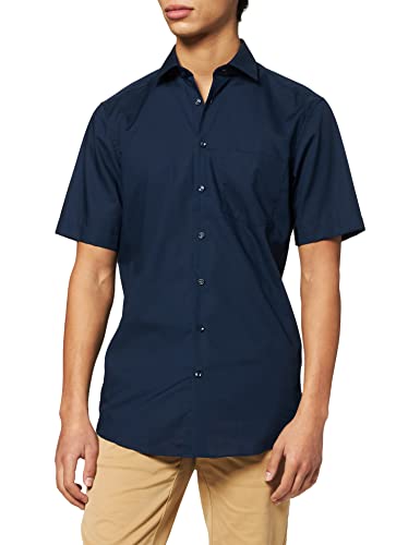 Seidensticker Męska koszula biznesowa, regularna, krótki rękaw, kołnierz kent, nie wymaga prasowania, 100% bawełna, niebieski, 47