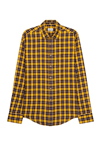 Seidensticker Męska koszula na co dzień, łatwa do prasowania, wąski krój, krój slim - długi rękaw, kołnierzyk zapinany na guziki, 100% bawełna, żółty, L-4XL