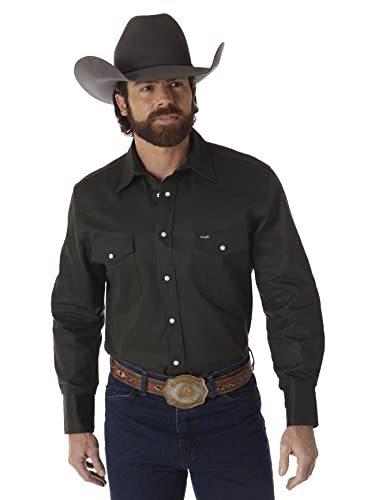 Wrangler Męska koszula robocza z długim rękawem w stylu kowbojskim, sprane wykończenie, Czarny Las Zielony, M