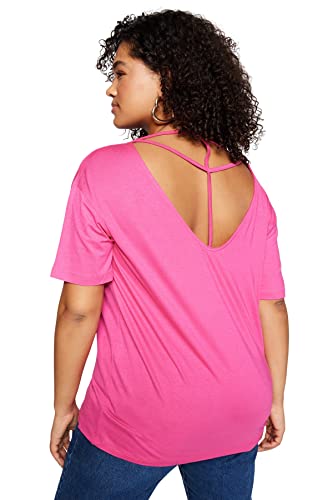 Trendyol Damska koszulka plus size Regular Fit Basic V Neck Knit Plus Size, różowy, 3XL, różowy, 3XL