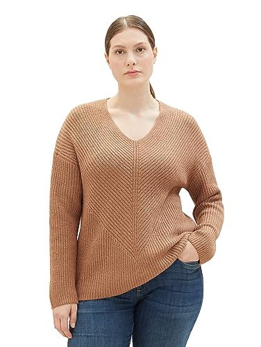 TOM TAILOR Damski sweter Basic z dekoltem w serek, 32399-różowy melanż mahogany, 3XL