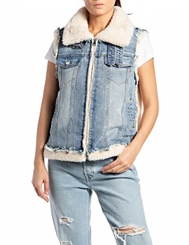 Replay Damska kamizelka dżinsowa, 010 Natural White/Mid Blue, XS