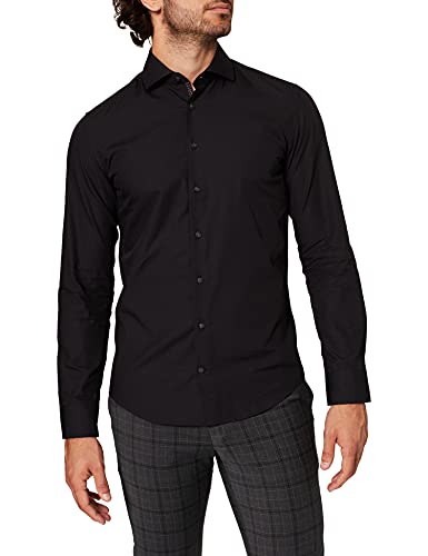 Seidensticker Męska koszula z popeliną o kroju slim fit, Czarny, 36