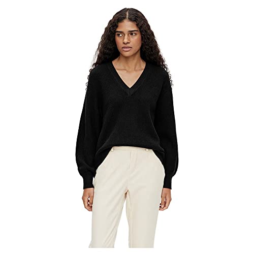 Object Damski sweter z dzianiny wzór prążkowany, czarny, M