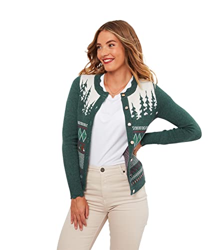 Joe Browns Damski kardigan z muszelkami z krawędzią Fairisle zapinany na guziki, Zielone Mutli, 34