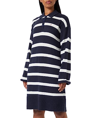 Tommy Hilfiger Damska miękka wełniana sukienka polo, Breton Stp/Desert Sky/Ecru, M