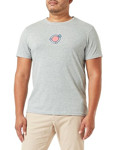 Bona Basics, Cyfrowy nadruk, męski T-shirt basic,%70% bawełna%30 poliester, szary, casualowy, męskie topy, rozmiar: S, szary, S