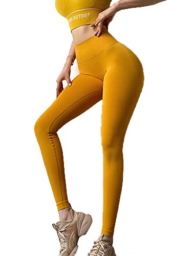 EULLA Legginsy do jogi z wysokim stanem dla kobiet, 02 Musztarda, S