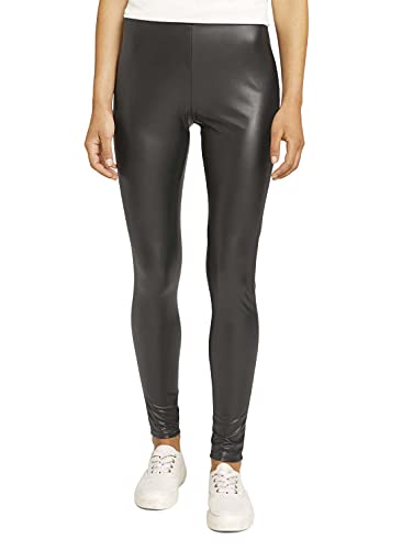 TOM TAILOR Denim Damski Legginsy o wyglądzie skóry 1027557, 14482 - Deep Black, M