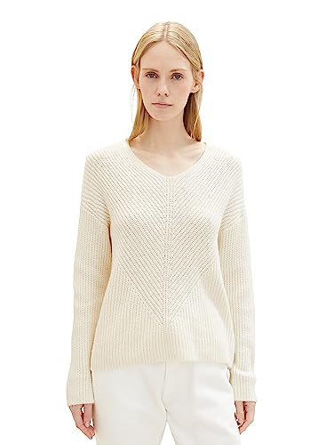 TOM TAILOR Damski sweter Basic z dekoltem w serek, 10354-soft Beige Solid, M