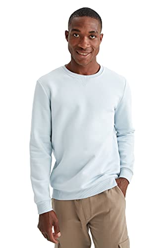 DeFacto Męski sweter z długim rękawem - okrągły dekolt bluza męska (niebieski, L), niebieski, L