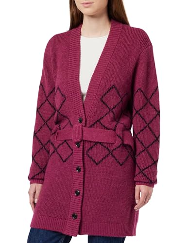 Diamond Stitch kardigan wool blend raspberry, czerwony, L