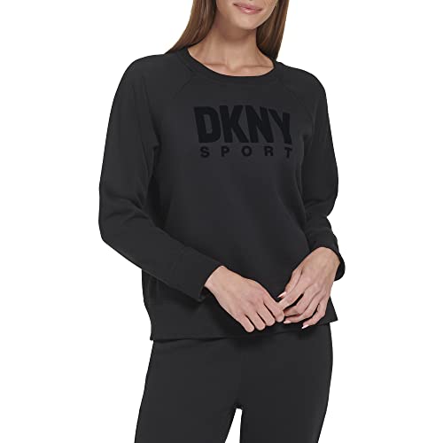 DKNY Damski sportowy sweter damski z logo Raglan Crew Neck, czarny, XS
