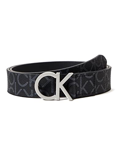 Calvin Klein - Damski pasek ze sztucznej skóry - pasek z logo na całej powierzchni - szczotkowany metalowy pasek z logo Signature - skóra poliuretanowa/skóra PU, Czarny, 42 (Manufacturer size: 95)
