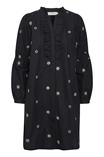 Cream damska sukienka tuunic A-Line Embroidery Frill Neckline Długi Rękaw Casual, Czarny Pitch, 38