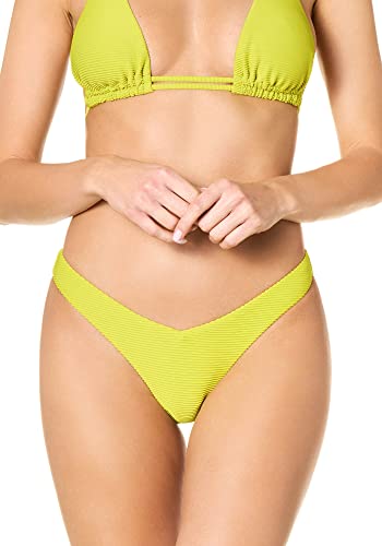 goldenpoint Bikini damski kostium kąpielowy, brazylijski dekolt w serek, prążkowany, jednokolorowy, zielony, M