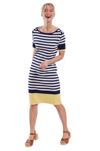 Armor Lux Sukienka w paski z długim rękawem, Biała/Seal/Grejpfrut, 38 Kobiety, Biały/Pieczęć/grejpfrut, 36