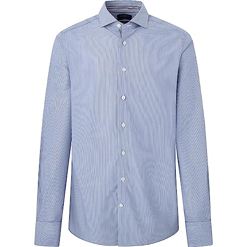 Hackett London Męska koszula w paski Poplin Eng, Biały (biały/granatowy), S