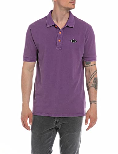 Replay Męska koszulka polo z krótkim rękawem z bawełny, fioletowa (Violator 516), L, violator 516, L