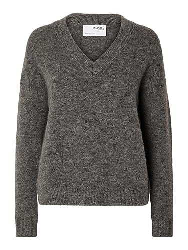SELECTED FEMME Damski sweter z mieszanki wełny merynosów, szary, L