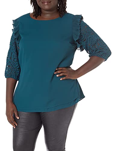 CITY CHIC Damska bluzka z koronką w rozmiarze plus size, Szmaragd, 46-Plus