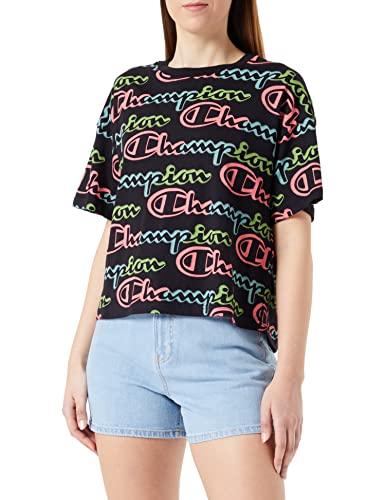 Champion Damska koszulka Legacy Color Ground All Over Croptop S/S, czarna, L