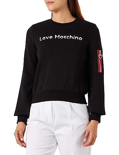 Love Moschino Damska bluza o regularnym kroju z okrągłym dekoltem, z długim rękawem, czarna, rozmiar 42, czarny