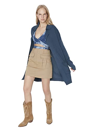 Trendyol Damski standardowy standardowy kardigan z dzianiny z dekoltem w serek, Indygo, S