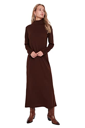 Trendyol Damska sukienka maxi standardowa, tkana sukienka, Brązowy, L