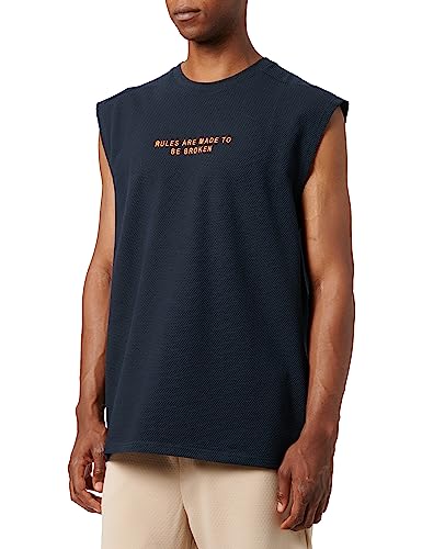 Koton Męski tank top bez rękawów z logo Embroidered Tissued Crew Neck, Granatowy (704), M