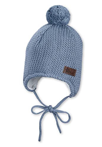 Sterntaler Unisex dziecięca czapka dziergana czapka z pomponem dzianina z nausznikami, niebieski, 41